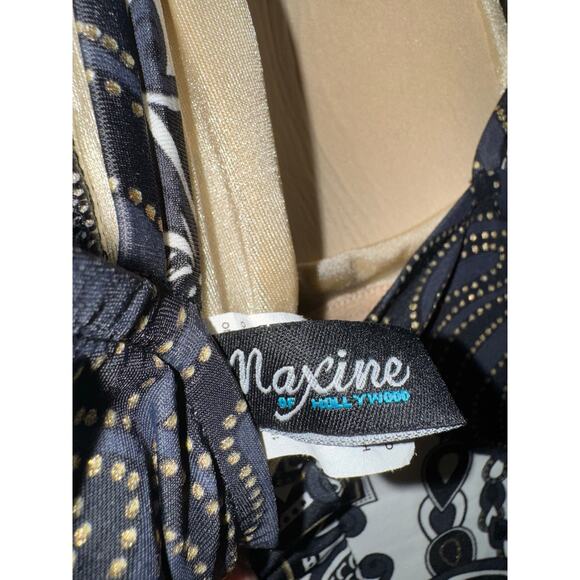 Maxine of Hollywood Size 12 One Piece Swimsuit Black White Gold Floral Print - Picture 7 of 8